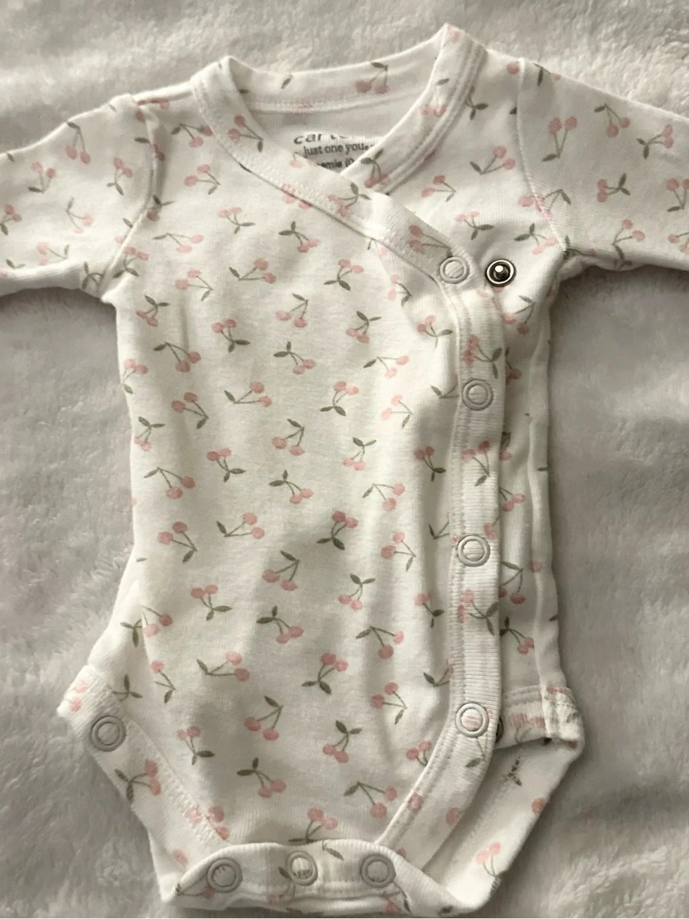 Carter's White Two-Piece Footie Set with Pink Cherry Motif
